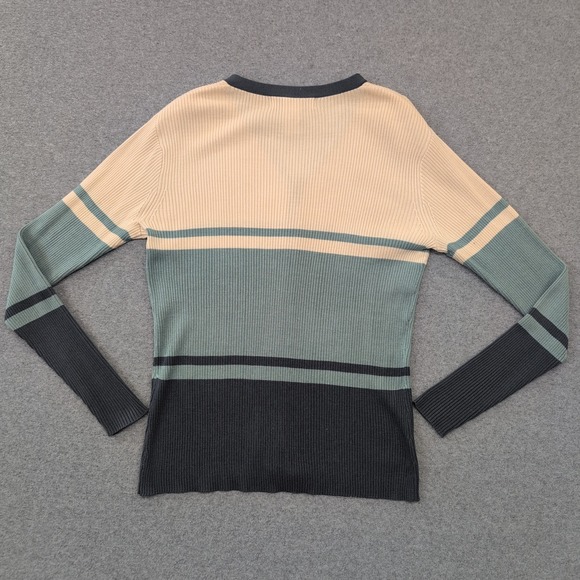 CASUAL CORNER 100% Silk Ribbed Striped Button Front Cardigan Sweater Small - Picture 4 of 4